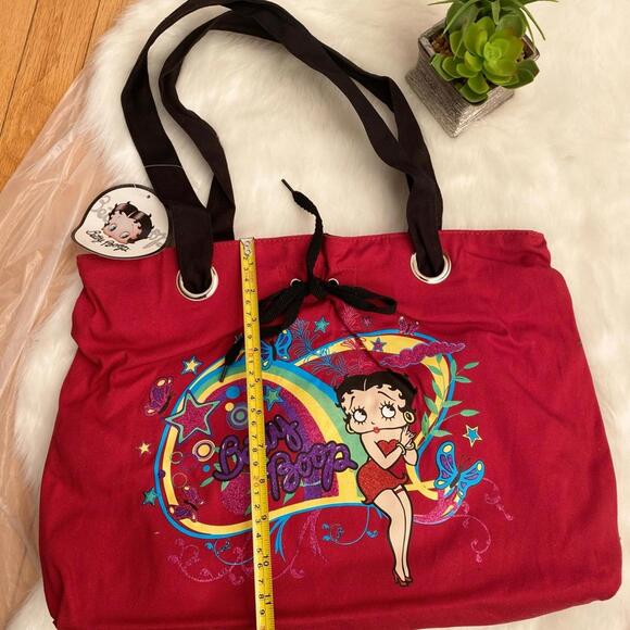 Betty Boop Red Canvas Tote Bag with Black Handles - Picture 2 of 5